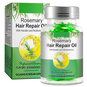 Rosemary Hair Repair Oil 40 Leave-In Serum Capsules with Keratin and Multivitamins for Deep Nourishment Strengthening and Hydrating Treatment for Dry Damaged and Frizzy Hair
