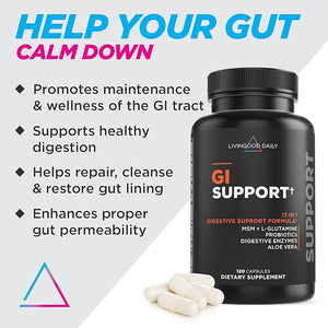 Livingood Daily Gut Cleanse Detox Supplement 13-in-1 GI Support with L Glutamine Aloe Vera Digestive Enzymes Probiotics &amp MSM Vegetarian Capsules Gluten Free Non GMO Allergen Free 120 Cou