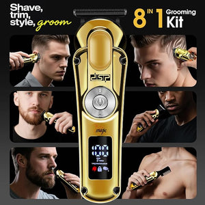 DSP Men's Grooming Kit Beard Trimmer for Men Nose Trimmer Body Trimmer Foil Shaver T-Blade Mustache Cordless Hair Trimmer IPX6 Waterproof2 Speeds Adjustable Gift for Men (Gold)