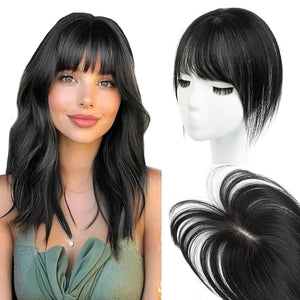 Real Human Hair Topper for Women with Thinning Hair 100% Real Remy Hair Topper for Women Clip In Hairpiece for Thinning Hairpiece for White HairRoots Cover(8inch Jet Black)