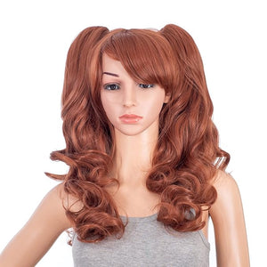 SWACC Long Curly Double Claw Clip on Ponytail Wig Synthetic Pastel Colorful Cosplay Daily Party Wig for Women with Wig Cap (Dark Copper Red)