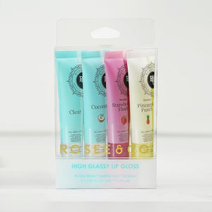 ROS?E &amp; CO Rosee Lip Gloss Vegan &amp; Cruelty Free Treatment, Professional Make up, Long Lasting Glossy with Shea Butter, Moisturize, Protect &amp; Smooth, High Shine, Non-Sticky - Set of 4-6