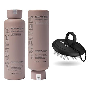 Jupiter Anti Dandruff Shampoo Conditioner &amp Scalp Scrubber for Flaky Itchy &amp Dry Scalp - Hydrates &amp Reduces Flakes - Scalp Treatment &amp Hair Care Set - Color-Safe Sulfate-Free Para