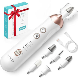 COSLUS Professional Manicure Pedicure Kit: 5 in 1 Electric Nail File Set Toenail Grinder 5 Speed Cordless Nail Drill for Thick Nail Toenail Cuticle Hand Feet Trimmer Buffer for Women Men Baby Pets