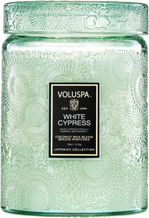 Voluspa White CypressLarge Candle Jar18 Ounce100 Hour Burn Time &amp Coconut Wax for Clean BurningHandcrafted in the USA