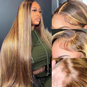 Lace Front Wigs Human Hair Pre Plucked HD Transparent Lace Frontal Wig Bralizian Virgin Human Hair Tiny Knots Natural Hairline with Baby Hair (4/27 Highlight 22 Inch)