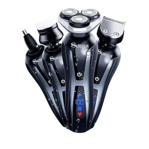 SURKER Electric Shaver Razor Cordless Beard Trimmer for Men Nose Hair Trimmer 3 in 1 Grooming Kit Plus 1 Facial Cleansing Brush Waterproof USB Rechargeable Dry Wet