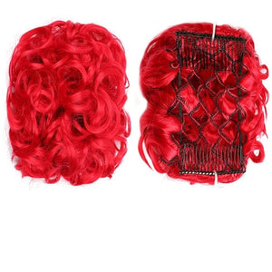EARSHOT Hair Buns Hair Piece Synthetic Messy Bun Wig Hair Pieces Wavy Curly Bun Ponytail Hair Extensions Bun Hair Comb Women Bun Wig Hair Accessories For Girls (Color : Red)