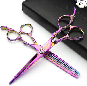 6/7/8 inch Cutting Thinning Styling Tool Rainbow Hair Scissors Professional Hairdresser Hairdresser Scissors Set (6-inch 2pc)