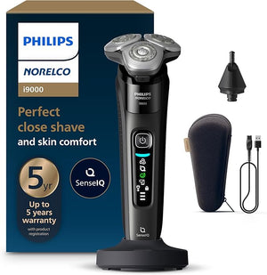 Philips Norelco Shaver i9000 Wet &amp Dry Electric Shaver Ink Black SenseIQ Technology Triple Lift &amp Cut System 360 Rotating Dual SteelPrecision Precision Blades Nose Trimmer Model X9000/9