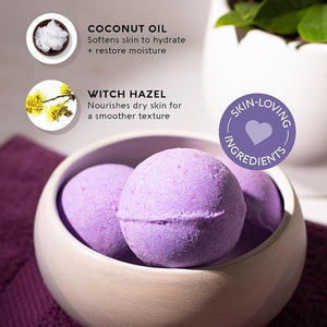 Nature's Beauty Lavender &amp Rosemary Bath Bomb Multi-Pack - Luxury Fizzy Spa Bath Bomb to Help Calm Soothe + Revive Dull and Dry Skin Made with Coconut Oil &amp Witch Hazel 5.5 oz (4 Pack)