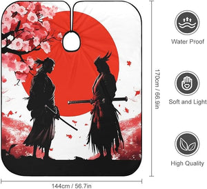 Japanese Anime Samurai Cherry Professional Barber Cape Polyester Hair Cutting Salon Cape Water Stain Resistant Apron Cutting Hair Beard Hairdressing Cape Anti-Static Haircut 56.7¡¿66.9 Inch (1 Pack)