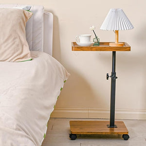 C Table End Table Adjustable HeightC Shaped End for CouchSnack Tables360¡ÆSwivel TV Tray Sofa TableTables That Slide UnderCoffee SideTable for BedChairBath-tub (Original Wood Color)