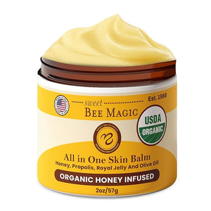 Sweet Bee Magic All In One Healing Organic Balm - Natural Skin Healing Cream Beeswax Balm for Dry Skin Face &amp Body Moisturizer - Certified Organic All Natural Aid - (4oz Each 24oz Total)
