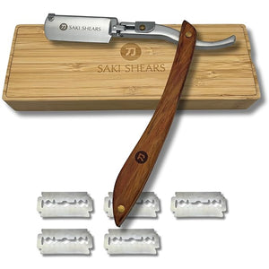 Straight Edge Traditional Shaving Razor with Disposable Blades - Cutthroat Men's Shave (Brown)