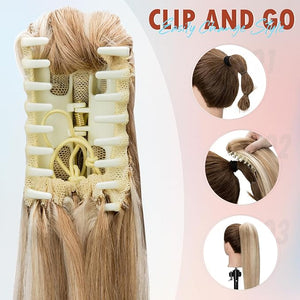 Hairro Claw Ponytail Extension Jaw On Clip On Ponytails Remy Hair Straight Balayage Two Tone Claw Clips Pony Tail Hairpiece For Women 22 Inch 120g #12P613 Golden Brown Mix Bleach Blonde