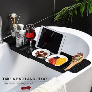 Bath Tub Tray - Stretchable Strong Load-Bearing Plastic Anti-Slip Design - Ultimate Bathtub Caddy Tray