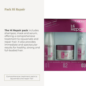SALERM - Damaged Hair Repair Treatment - Hi Repair Pack with Shampoo 250 ml + Mask 250 ml + Finish 100 ml - Deep Hydration for Damaged Hair - Revitalizes and Rejuvenates - Immediate Effect