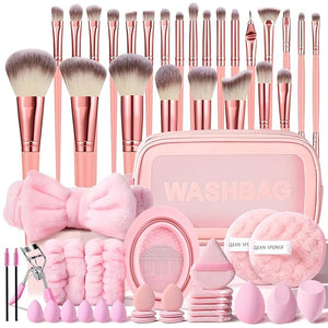 Pink Makeup Brushes Set Professional 56Pcs with Case Premium Synthetic for Foundation Concealer Blush Eyeshadow Powder Contour Makeup Brush Kit Face Eye Make up Brushes &amp; Tools
