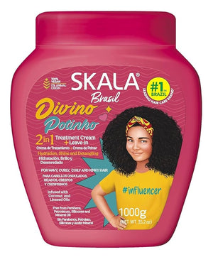 Skala Brasil Divino Potinho 2-in-1 Treatment Cream and Leave-In ? Vegan Hair Mask for Curly Coily &amp Wavy Hair 1000g + 250g | Hydration Shine &amp Definition | Made in Brazil