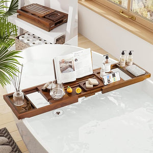 Premium Foldable Teak Bathtub Tray Expandable Bath Tray for Tub Luxury Bathtub &amp Bathroom Accessories