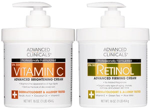 Advanced Clinicals Retinol Body Lotion + Brightening Vitamin C Lotion 2pc Skincare Set For Women &amp Men | Body Cream &amp Face Moisturizer Set Helps Improve The Look Of Dark Spots &amp Uneven Ski