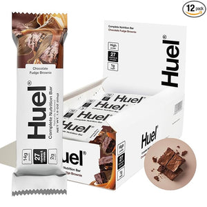 Huel Complete Nutrition Vegan Protein Bars | Fudge Brownie | 13g Protein | 27 Vitamins &amp Minerals 2g Sugar Non-GMO 100% Plant Based Snack | 12 Pack