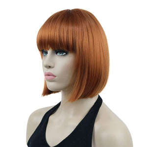 Lydell 8" Straight Short Bob Hair Flat Bangs Cute Central Dot Skin Top Heat Resistant Synthetic Wigs (130A Fox Red)