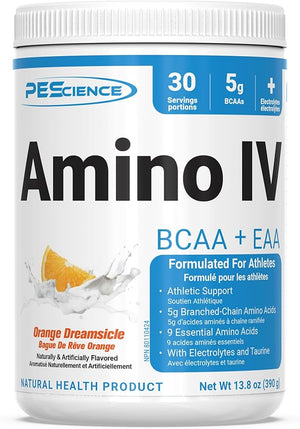 PEScience Amino IV BCAA &amp EAA Powder Essential Amino Acids Taurine Electrolytes for Hydration and Muscle Recovery Sugar Free for Men &amp Women Post Workout - Orange Dreamsicle - 30 Servings