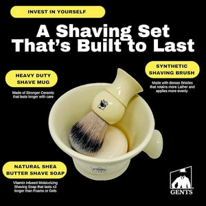 G.B.S Premium Grooming Gift Set for Men ? Ceramic Ivory Shaving Mug Faux Ivory Brush Dual Razor &amp Brush Stand Lavender Citrus Aftershave &amp Shower Gel Styling Combs &amp Mesh Toiletry Bag