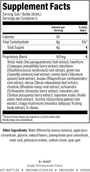 Isagenix E+ - Liquid Energy Shot with Plant-Based Caffeine &amp Adaptogenic Botanical Blend - Support Endurance with Flavored Energy Shot - Apple Pomegranate - 2 Oz Bottles (6 Pack)