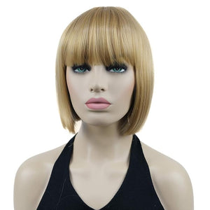 Lydell 8" Straight Short Bob Hair Flat Bangs Cute Central Dot Skin Top Heat Resistant Synthetic Wigs (24B Light Butterscotch)