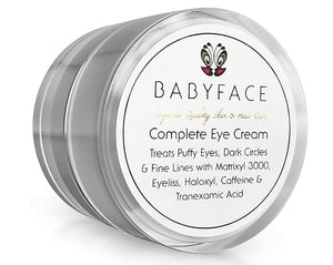 Babyface Complete Eye Cream for Dark Circles Wrinkles Bags &amp Puffy Eye Reduction Brightens &amp Smooths Under Eyes with Caffeine Haloxyl Eyeliss &amp Matrixyl 3000 (36 ml)