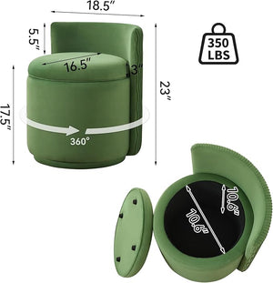 Velvet Vanity Chair with Storage 360¡Æ Swivel Makeup Chair with Wave Back No Assembly Small Accent Stool for Bedroom Dressing Living Room Green