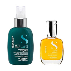ALFAPARF MILANO Semi di Lino Cristalli Liquidi Hair Oil Serum and Reparative Anti-Breakage Fluid Set for Damaged Hair - Heat Protector - Repairs Strengthens Adds Shine - Vegan Formula