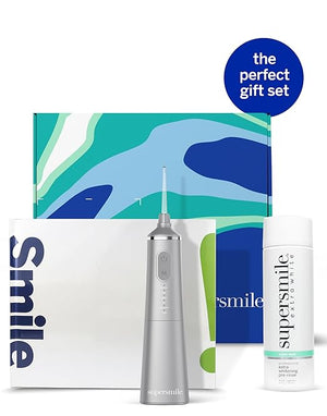 Supersmile Frosted Premium Self-Care Kit ? Extra Whitening Pre-Rinse 16 Fl Oz Professional Zina Water Flosser &amp Smile Book ? Whitens Teeth in Hard-to-Reach Places &amp Supports Gum Health
