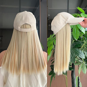 Baseball Cap with Hair Extensions Hat Wig Adjustable Hat Attached Short Straight 18 Synthetic Hairpiece for Women Ash Blonde Mix Bleach Blonde