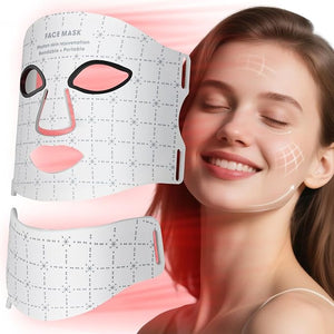 Red Light Mask for Face and Neck - Facial Skin Care Device Portable Lightweight Rechargeable and Ergonomic Design for Home (White)