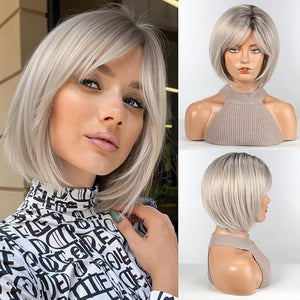 HAIRCUBE Bob Wigs for Women Synthetic Wig with Fringe Mixed Blonde Color