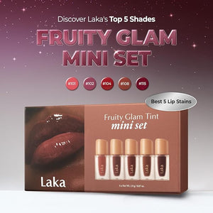 Laka Fruity Glam Tint Mini Set, 5pc Lip Tint Gift Set for Women, Hydrating &amp; Glowy Finish, Lightweight &amp; Transfer-proof Stain, Perfect Holiday Stocking Stuffers, K-Beauty