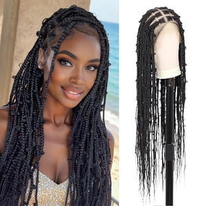 Kalyss 360¡Æ HD Full Lace Braided Wigs for Women Butterfly Knotless Braided Wig Lace Front Braid Wig with Baby Hair Long Black Premium Synthetic Box Braid Wigs 36
