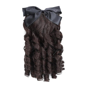 Regency Ponytail Hairpiece with Bow Spiral Curl Synthetic Half Wig Historical Colonial Lady Costume (Dark Brown) 2/33#