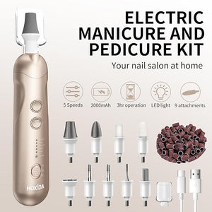 Manicure Pedicure Kit Professional Nail Grinder for Senior Thick Toenail Cordless Electric Nail File 5 Speeds Pedicure Tools for feet Callus Remover Nail Drill for Women Hand Feet Care