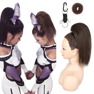 SEIKEA Cheer Ponytail Hair Piece 14 Straight Cheerleader Hairpiece Ponytail Extension for Cheer Competitions Dance Costume Dress up Soft Natural Look for Girls Teens Black Brown/Dark Brown
