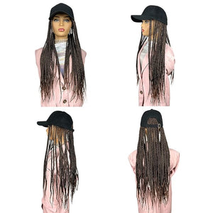 Black Baseball Cap With 3X Box Braids Hat Wig for Women 24 Inch Long Braiding Hair Extension Synthetic Crochet Braids with Baseball Cap Hair Extensions for Black Women (1/30#)