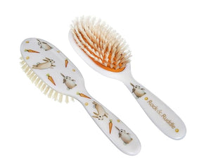 Rock &amp; Ruddle Soft White Natural Boar Bristle Hairbrush for Babies and Young Children. Perfect for Fine Hair Detangling and Smoothing. Little Rabbits Design, Small