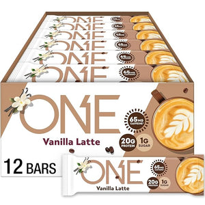ONE Coffee Shop Caffeinated Protein Bars Vanilla Latte Gluten Free with 20g Protein and 65mg of Caffeine Energy Pantry Staples 2.12 oz (12 Count) Packaging May Vary