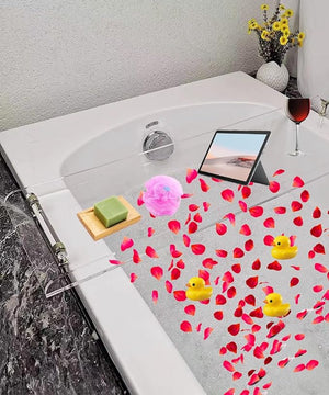 WANLIAN 33-Inch Luxury Bathtub Caddy Tray for Bathroom - Shower Storage Organizer Shelf With Silver Handles