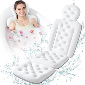 Luxury Bath Cushion Full Body Bathtub Pillow with 160 Suction Cups Bath Mat for Head and Neck Support with Laundry Bag (White 51.2 x 16.2)