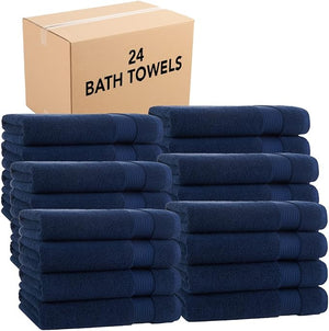 Arkwright Bath Towels Set of 4 - (Bulk Case of 24) Super Soft 100% Cotton, 600 GSM Quick Dry &amp; Absorbent, Luxury Bathroom Essentials for Hotels, Spa, Hosts, and Vacation Rentals, Lapis Navy